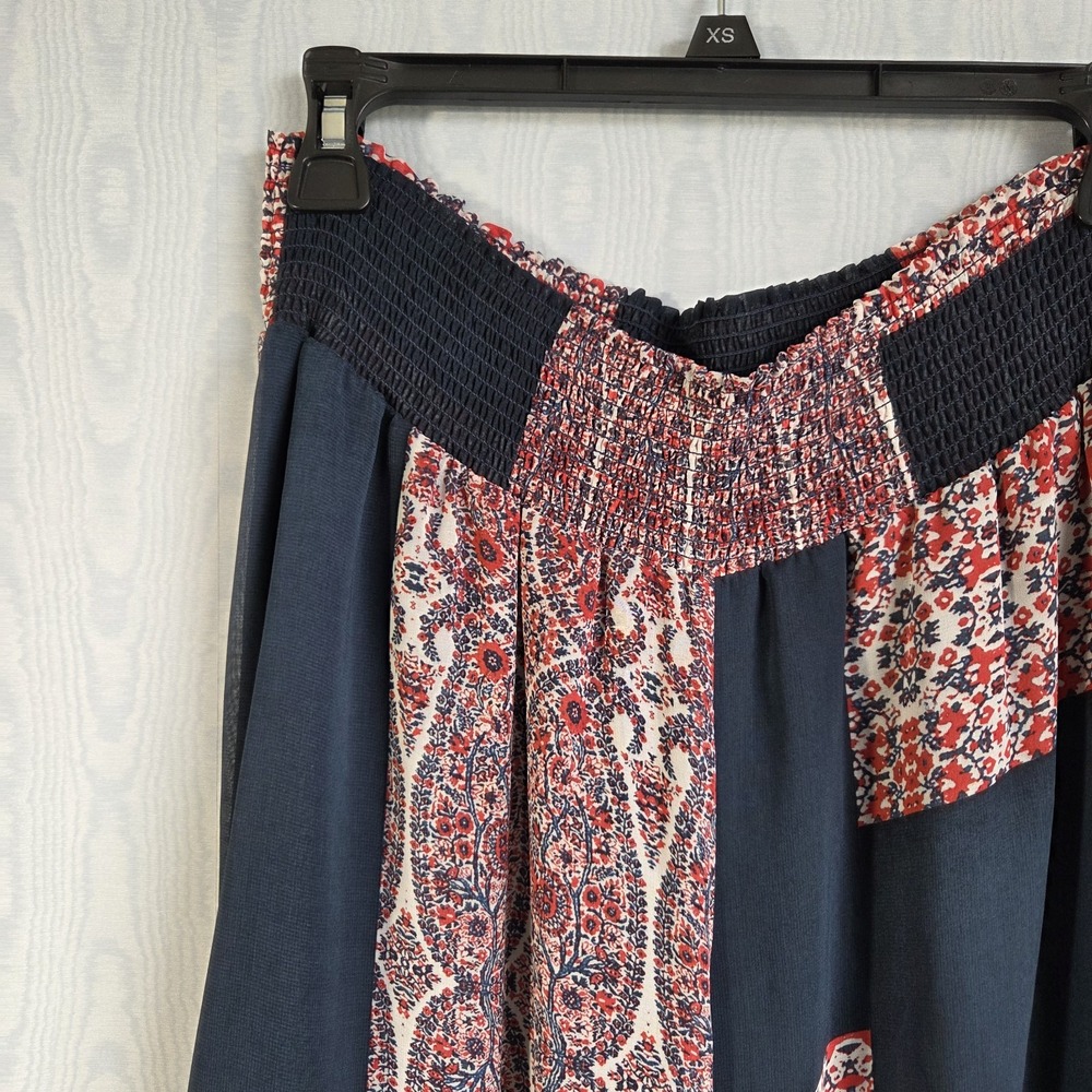 Women's Small 2 Piece Set‎ S/M Top & Pants Sheer Chiffon Smocked Swim Navy Red - Picture 2 of 10